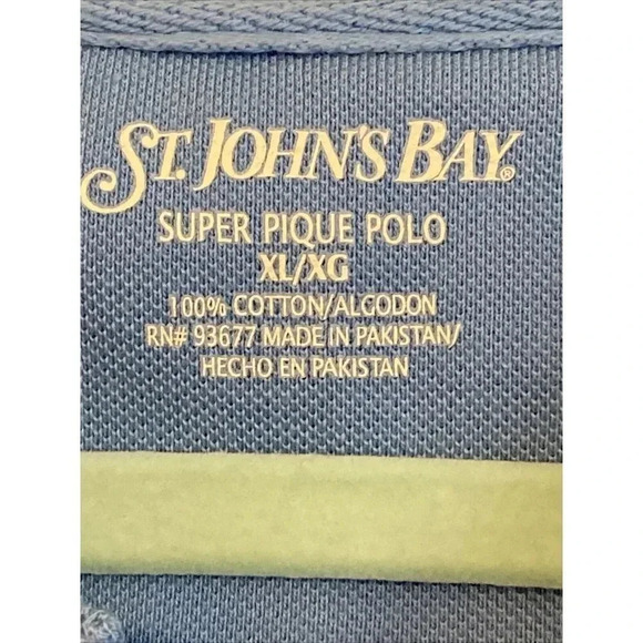 NWT St. Johns Bay Mens Super Pique Polo Blue Cotton Stretch Short Sleeves XL - Picture 3 of 5